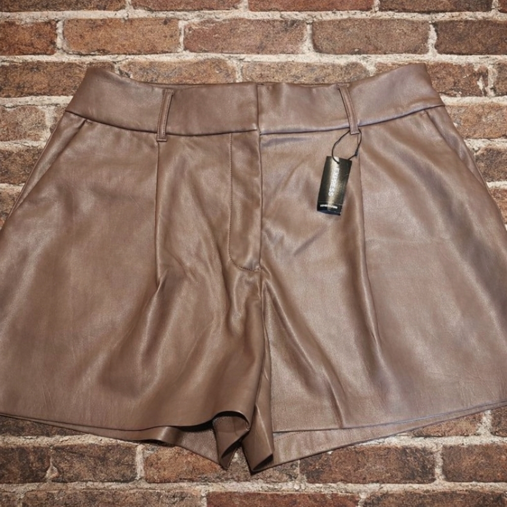Express Brown High-Waist Faux Leather Women's Shorts
